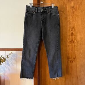 &Denim by H&M Relaxed Skinny Jeans Mid-Rise Tapered Leg Cropped Black Women's 29